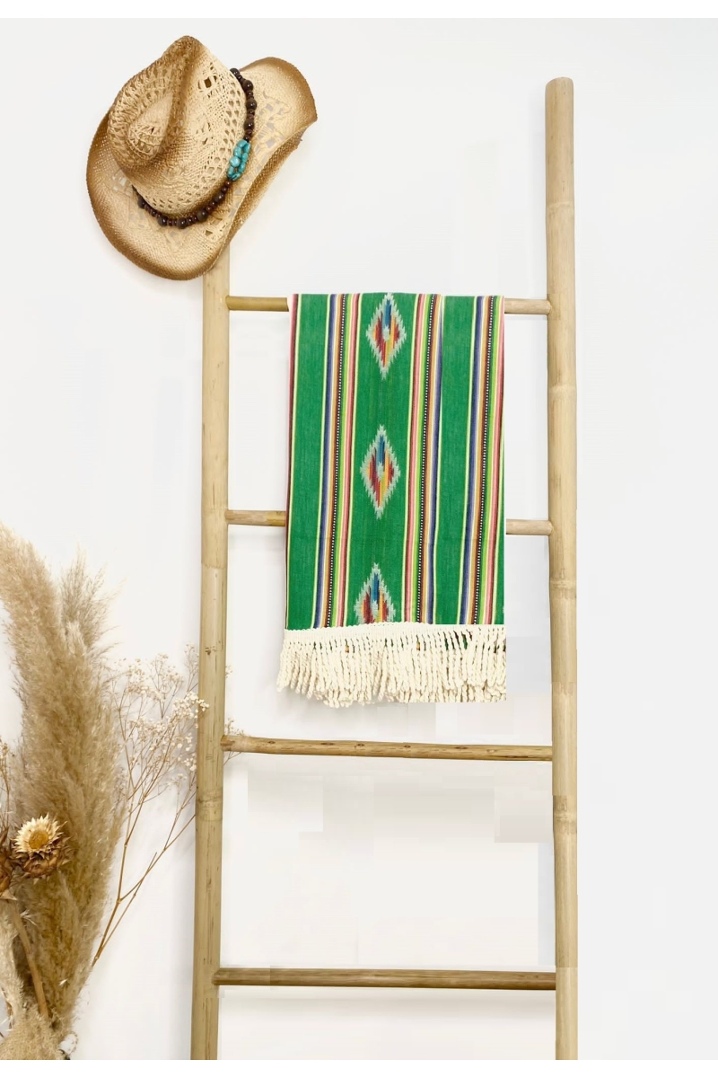Fouta De Plage Seychelles - vert/jaune/marron - bohème - avec franges - Miss June Paris - 4