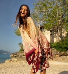 Kimono Corto Leny – melocotón/burdeos – detalles dorados – lurex – bohemio – Miss June Paris – 1