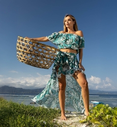 Gonna Asimmetrica Izzy – verde – stampa floreale bianca – stile boho – Miss June Paris – 3