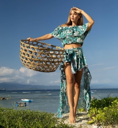 Gonna Asimmetrica Izzy – verde – stampa floreale bianca – stile boho – Miss June Paris – 1