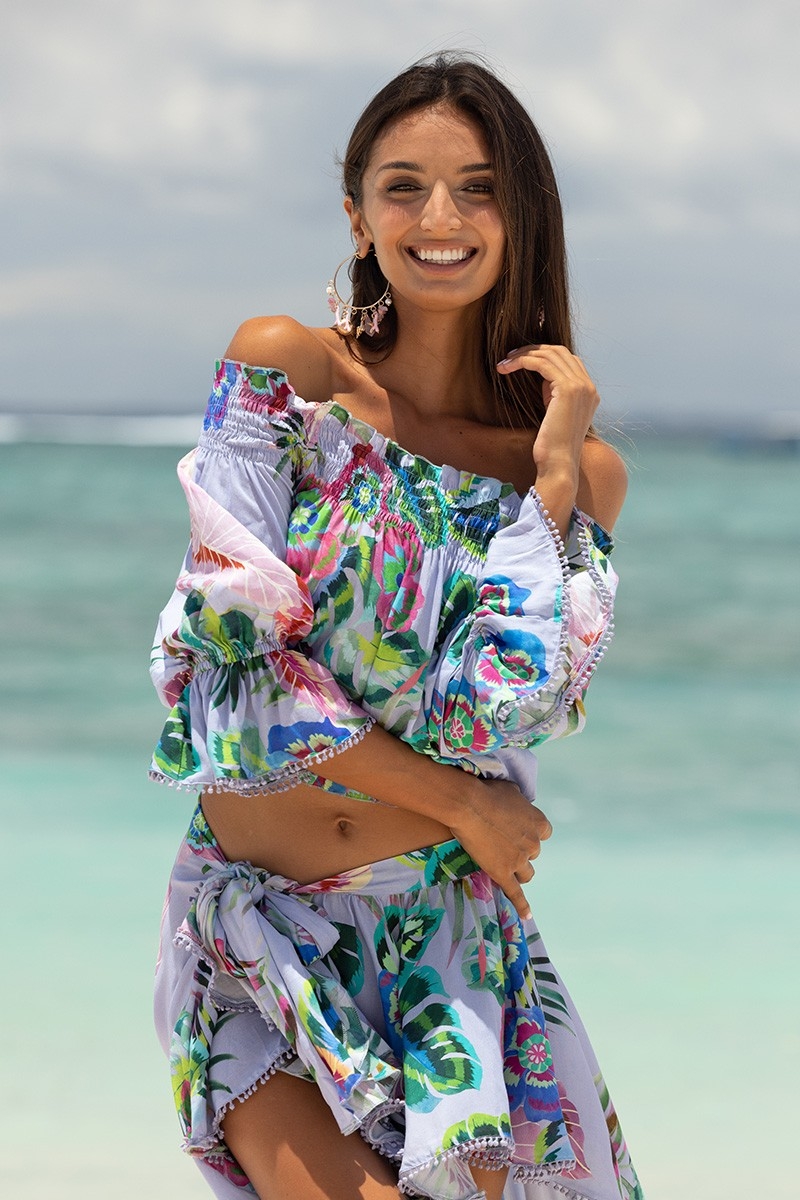 Top a Maniche Lunghe Gin – malva – stampa floreale – boho – Miss June Paris – 1