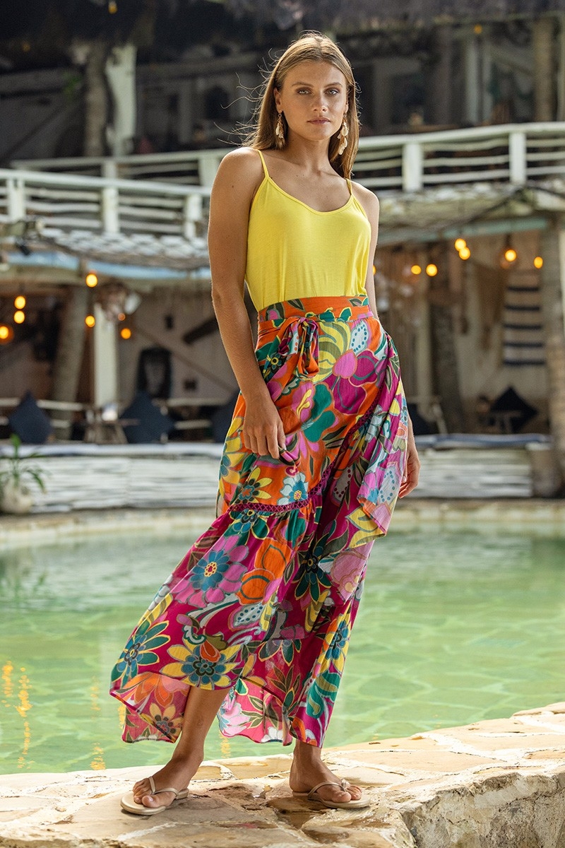 Falda Larga Mimi – multicolor – estampado floral – asimétrica – bohemia – Miss June Paris – 1