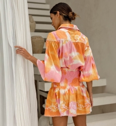 Hemd Hayley – rosa/orange – puffige lange Ärmel – Batikmuster – Boho – Miss June Paris – 4