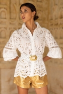 long sleeve lace embroidery white shirt FINLAY - Miss June