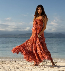 Vestido Largo Vanessa - Naranja - Motivo Floral - Tirantes Ajustables - Pequeños Volantes - Boho Chic - Miss June Paris - 1