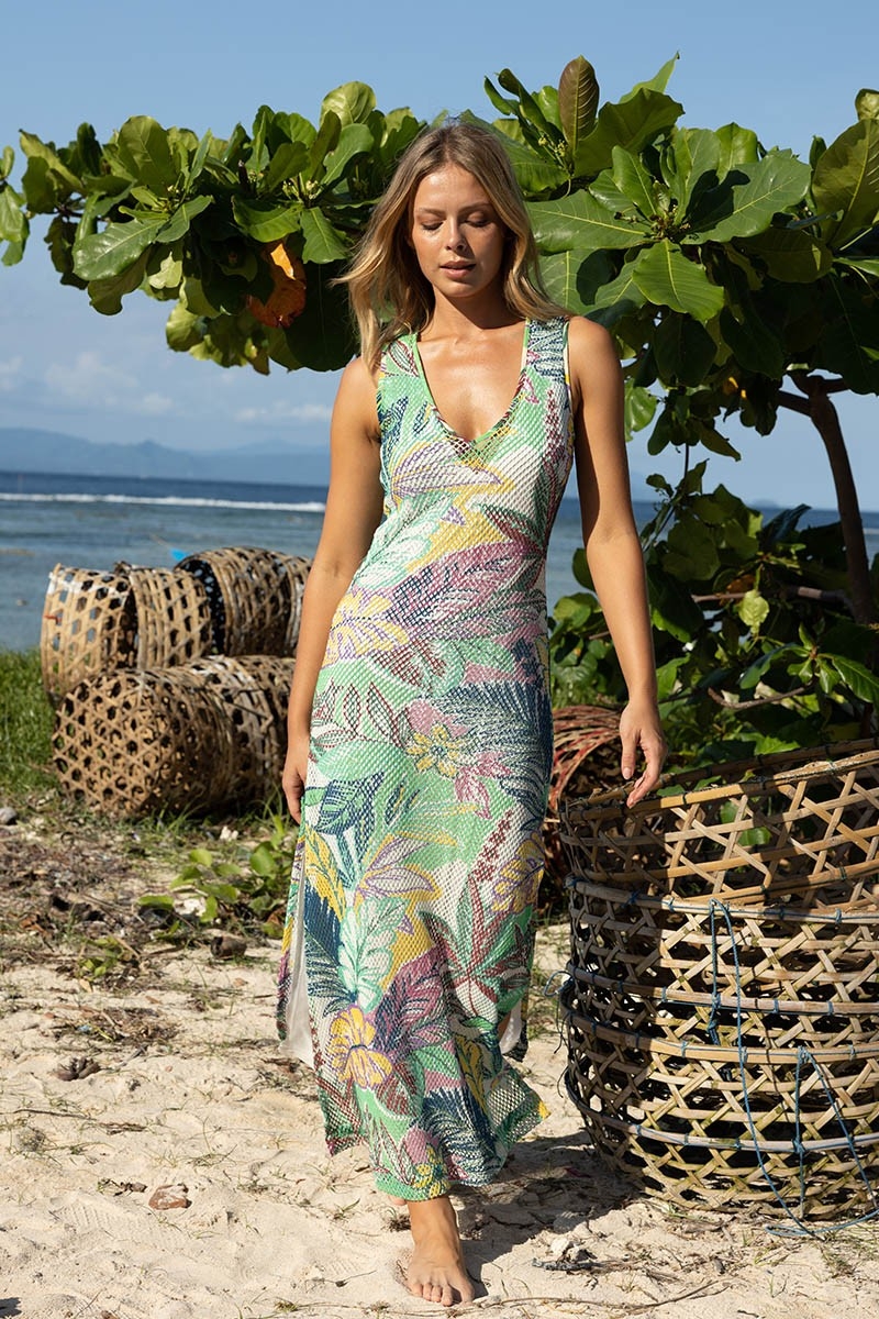 Robe Longue Angeles - multicouleure - coton crocheté - décolleté en V - bohème - Miss June Paris - 2