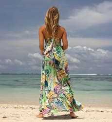 Robe Longue Mencia - multicouleure - haut en crochet- bretelles fines -décolleté en V - bohème - Miss June Paris - 4