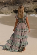 short sleeve bohemian ruffled hemline long dress ICY - Miss June