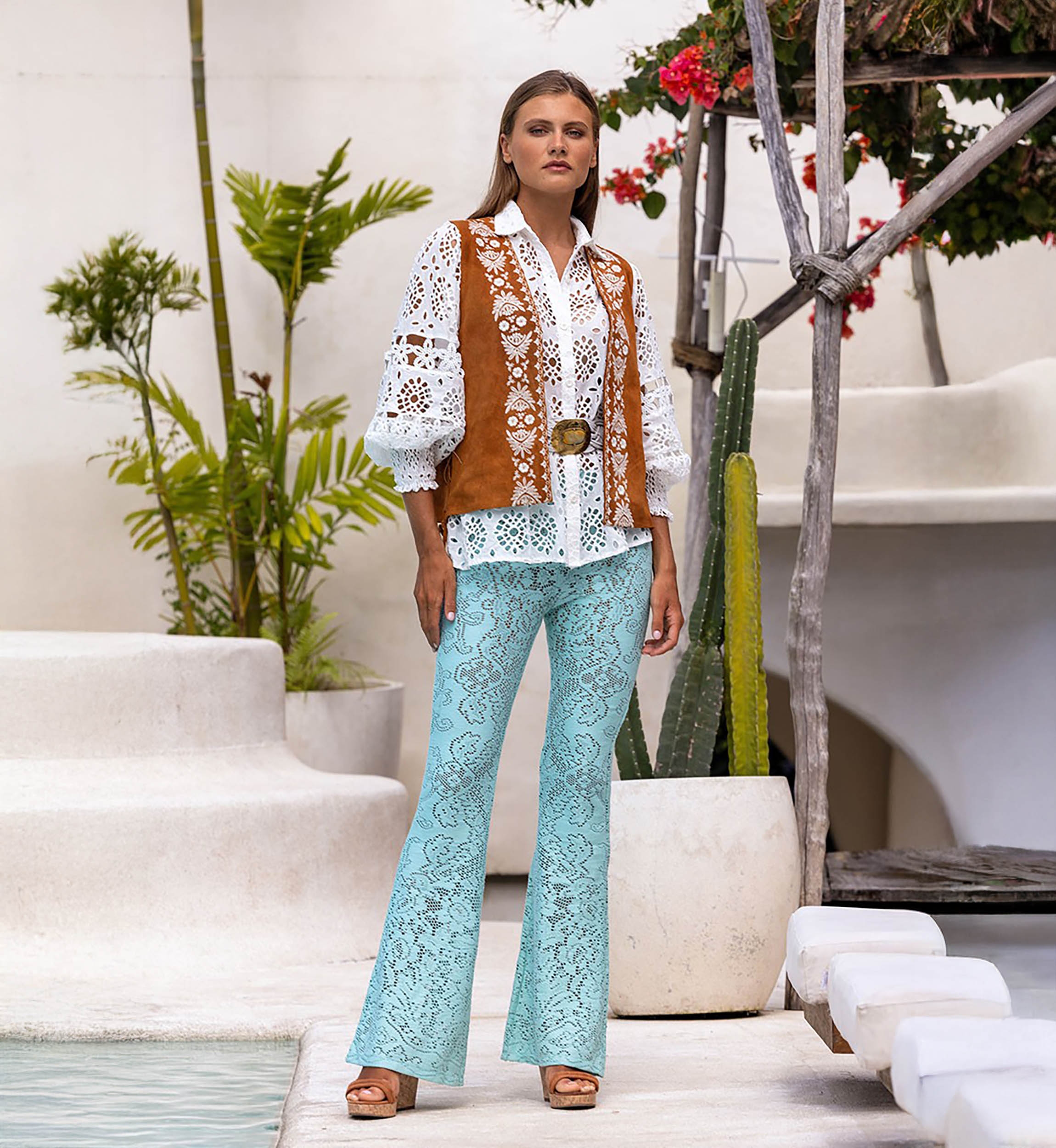 Pantalon Cece - aqua - crochet - bohème - Miss June Paris - 1