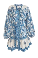 long sleeve bohemian blue short dress TIA - Miss June
