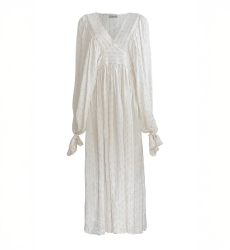 Abito Lungo Angie – bianco – maniche lunghe – scollo a V – boho – cintura regolabile – Miss June Paris – 5