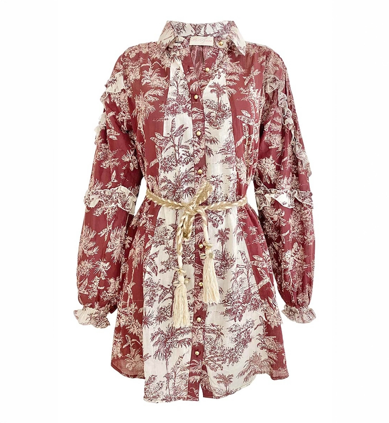 Vestido Curto Pyla – bordô – estampa floral – voile de algodão – mangas compridas – Miss June Paris – 3