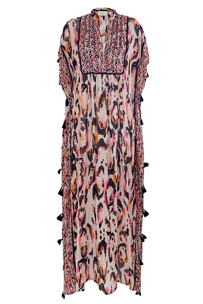 Kaftán Largo Roberta - multicolor - manga corta - cuello en V - estilo boho - Miss June Paris - 3