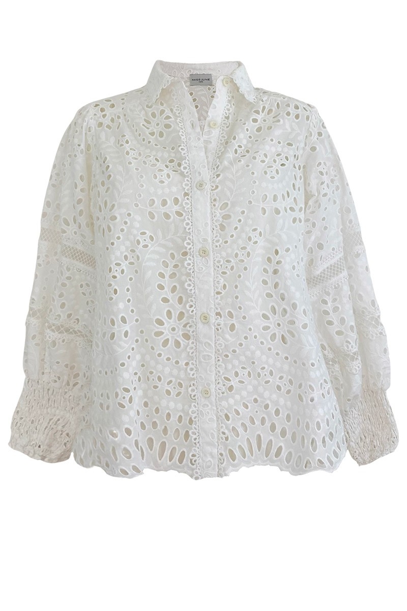 long sleeve lace embroidery white shirt FINLAY - Miss June