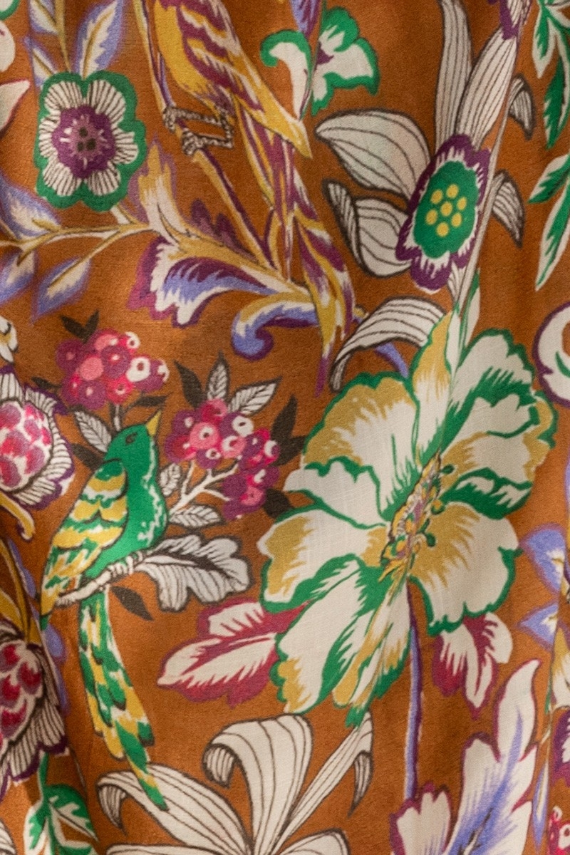 Vestido Longo Wallis - marrom/multicolorido - decorado com pequenos espelhos - cinto combinando - Miss June Paris - 6