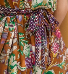 Vestido Largo Wallis - marrón/multicolor - decorado con pequeños espejos - cinturón a juego - Miss June Paris - 7