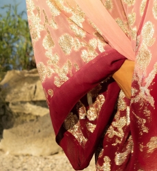 Kimono Corto Leny – melocotón/burdeos – detalles dorados – lurex – bohemio – Miss June Paris – 7