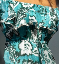 Vestido Largo Erica - verde/azul - estampado floral - estilo bohemio - hombros descubiertos - Miss June Paris - 6