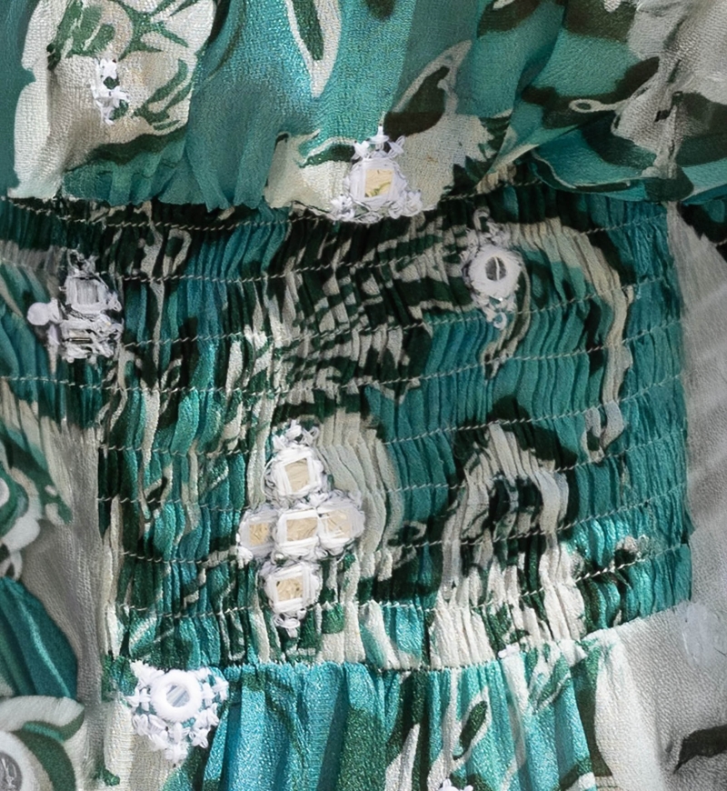 Mini Robe Lily - verte - imprimé blanc fleuri - à brételles - style bohème - Miss June Paris - 7