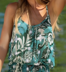 Mini Robe Lily - verte - imprimé blanc fleuri - à brételles - style bohème - Miss June Paris - 8