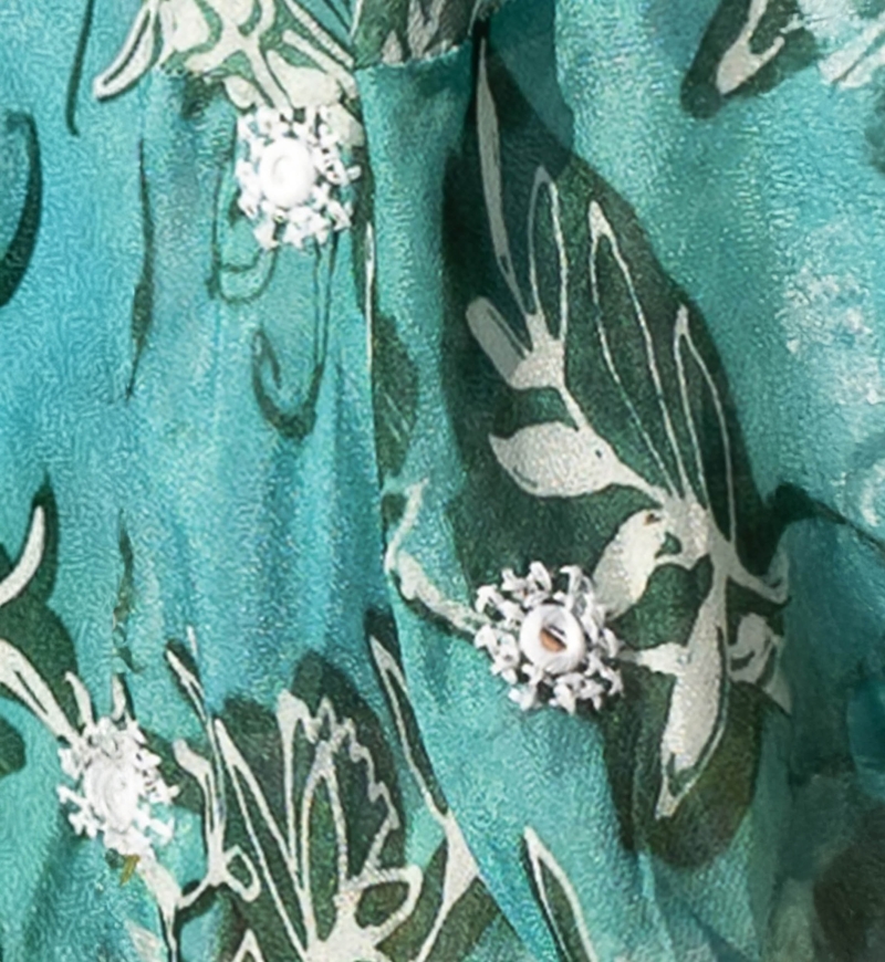 Jupe Asymetrique Izzy - verte - imprimé blanc fleuri - style bohème - Miss June Paris - 7