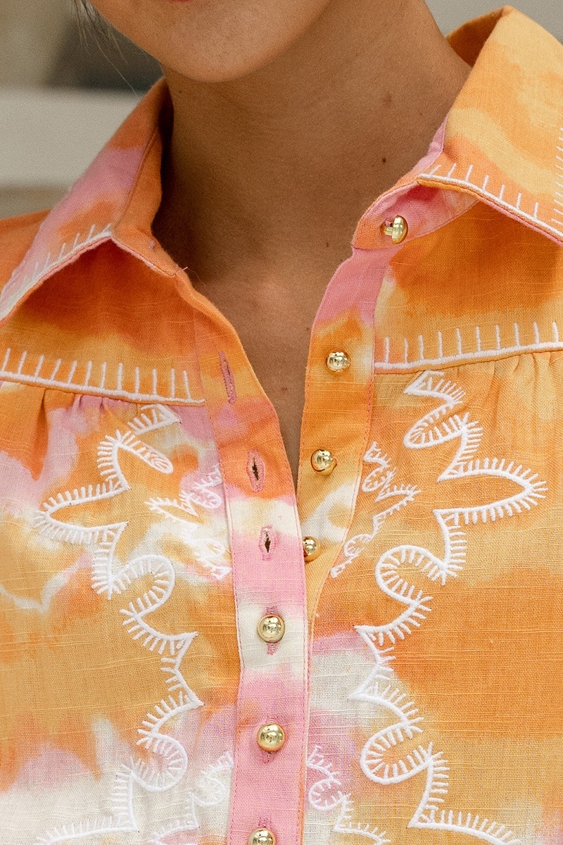 Chemise Hayley - rose/orange -manche longue bouffante - motif tie & dye - bohème  - Miss June Paris - 7