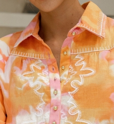 Hemd Hayley – rosa/orange – puffige lange Ärmel – Batikmuster – Boho – Miss June Paris – 7