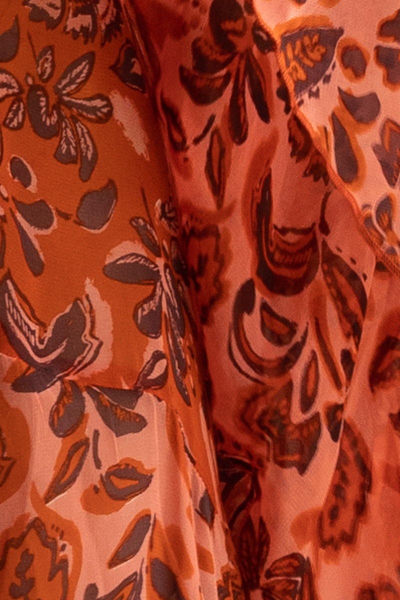 Robe Longue Vanessa - orange - motif fleuri - bretelles ajoustables - petits volants - boho chic - Miss June Paris - 6
