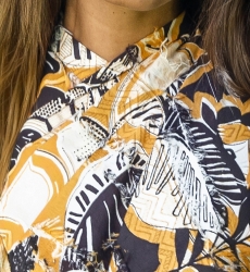 Long Dress Sarah - brown/mustard - tropical print - matching belt - boho - Miss June Paris - 6