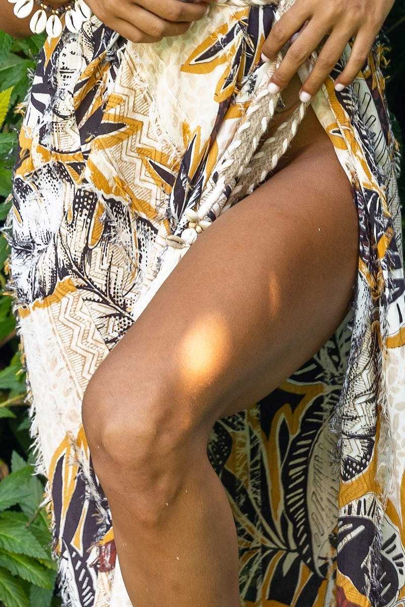 Robe Longue Sarah - marron/moutarde - imprimé tropical - ceinture assortie - boho - Miss June Paris - 7