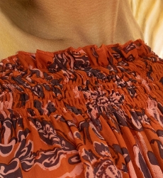 Kurzes Kleid Melissa - orange - Blumenmuster - lange Ärmel - schulterfrei - boho - Miss June Paris - 6