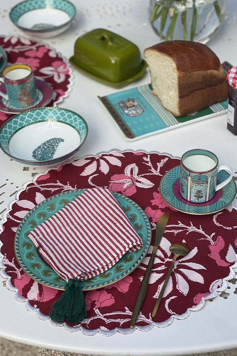 Juego de individuales Red Blossom (Lote de 2) – estampado floral – 100% algodón – boho – Jardín Botánico – Miss June Paris – 2