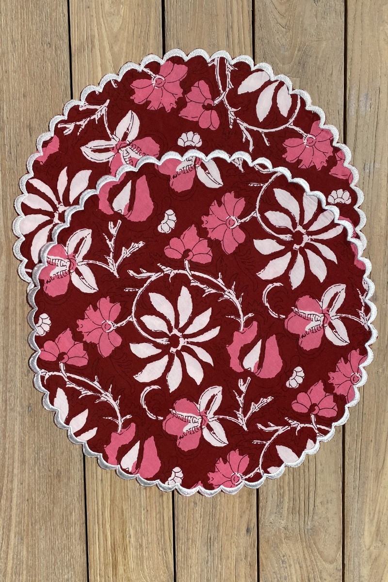 Juego de individuales Red Blossom (Lote de 2) – estampado floral – 100% algodón – boho – Jardín Botánico – Miss June Paris – 4