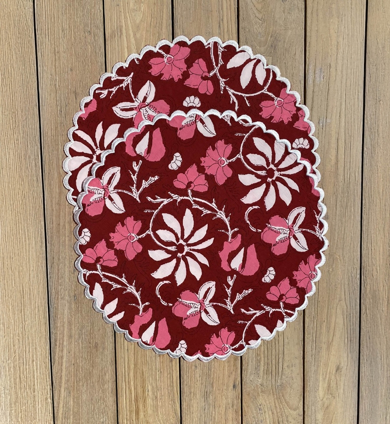 Red Blossom Tischset (2er-Set) – Blumenmuster – 100 % Baumwolle – Boho-Stil – Jardin Botanique – Miss June Paris – 4