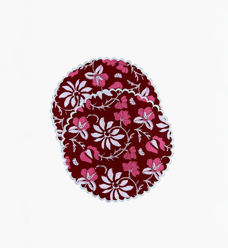 Red Blossom Tischset (2er-Set) – Blumenmuster – 100 % Baumwolle – Boho-Stil – Jardin Botanique – Miss June Paris – 1