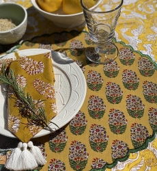 Blazing Yellow Placemat Set (Set of 2) – round – 100% cotton – floral patterns – Jardin Botanique – Miss June Paris – 3