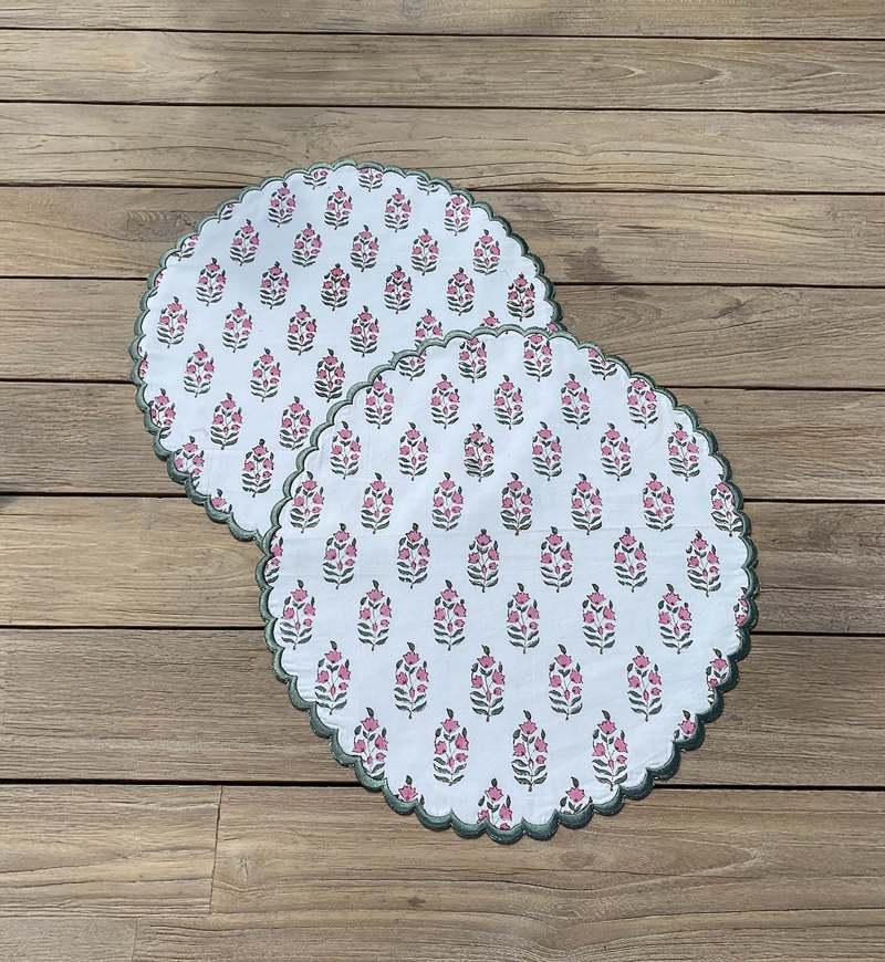 Blazing White Tischset (2er-Set) – rund – 100 % Baumwolle – Blumenmuster – Jardin Botanique – Miss June Paris – 4