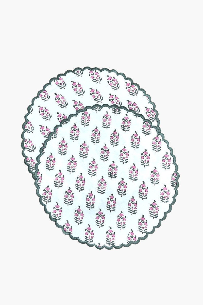 Blazing White Tischset (2er-Set) – rund – 100 % Baumwolle – Blumenmuster – Jardin Botanique – Miss June Paris – 1