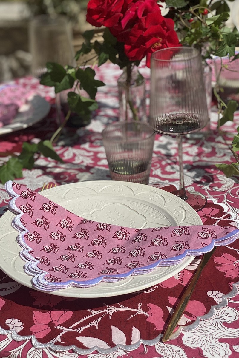 Juego de servilletas Petal Pink (Lote de 2) – cuadradas – algodón – motivos florales – Jardín Botánico – Miss June Paris – 2