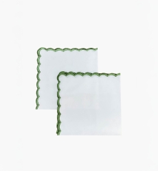 Toalha de Mesa Absinto Verde (Conjunto de 2) – brancos – 100% algodão – bordado verde – Jardim Botânico – Miss June Paris – 1