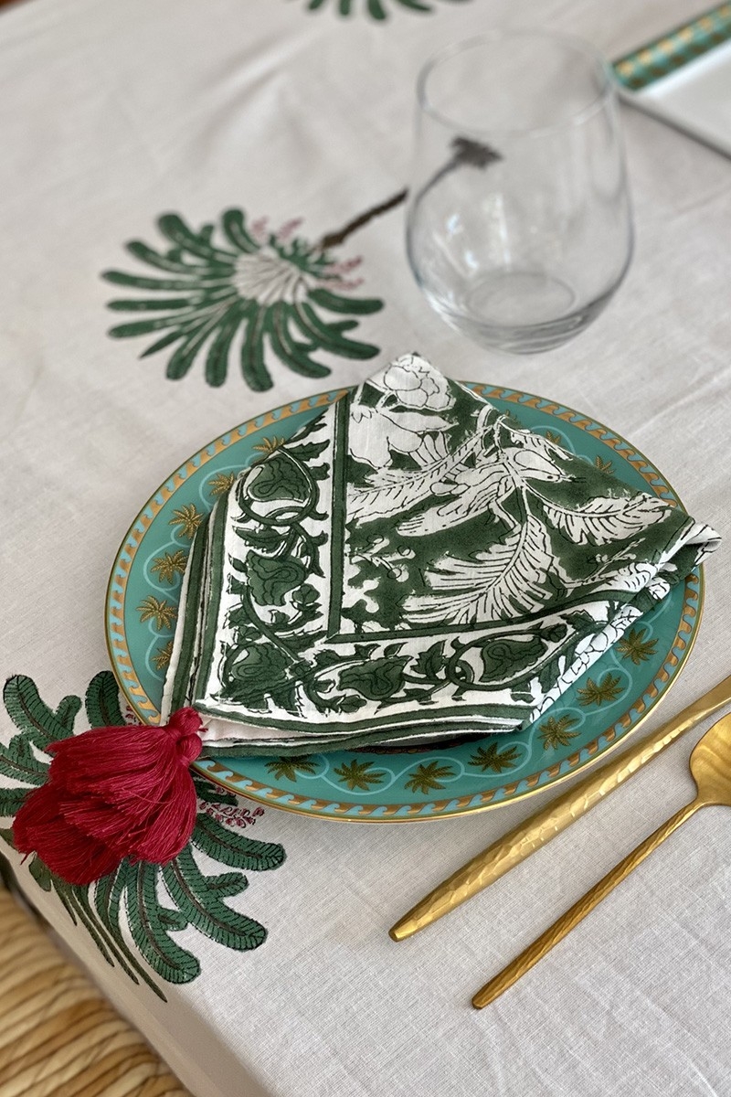 Moonlight Green Servietten-Set (2er-Set) – geblümt – Baumwolle – Boho-Chic-Stil – Jardin Botanique – Miss June Paris – 3