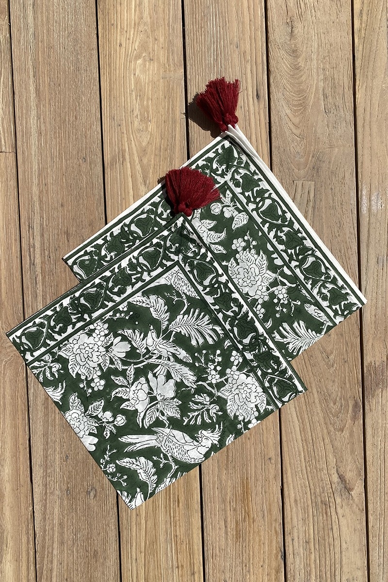Juego de servilletas Moonlight Green (Lote de 2) – floral – algodón – estilo boho chic – Jardín Botánico – Miss June Paris – 4