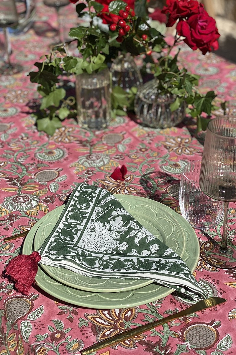 Moonlight Green Servietten-Set (2er-Set) – geblümt – Baumwolle – Boho-Chic-Stil – Jardin Botanique – Miss June Paris – 5