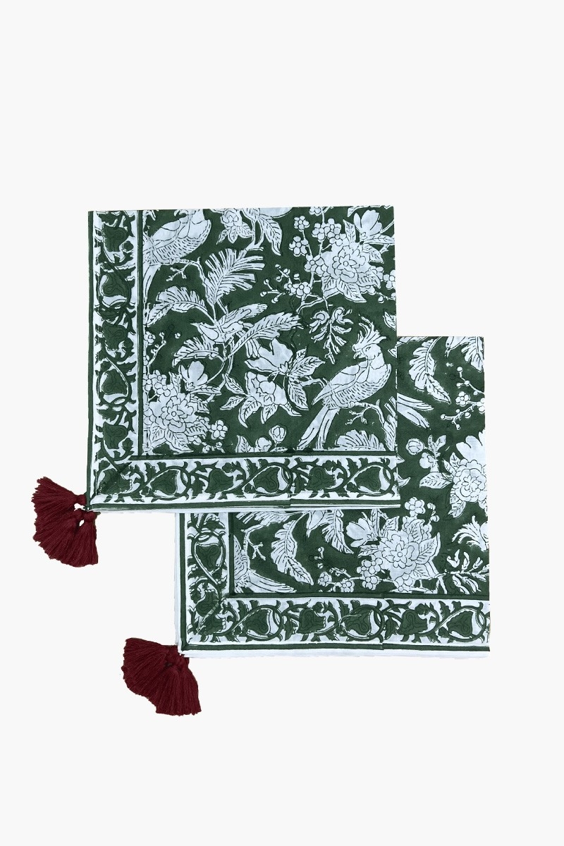 Juego de servilletas Moonlight Green (Lote de 2) – floral – algodón – estilo boho chic – Jardín Botánico – Miss June Paris – 1