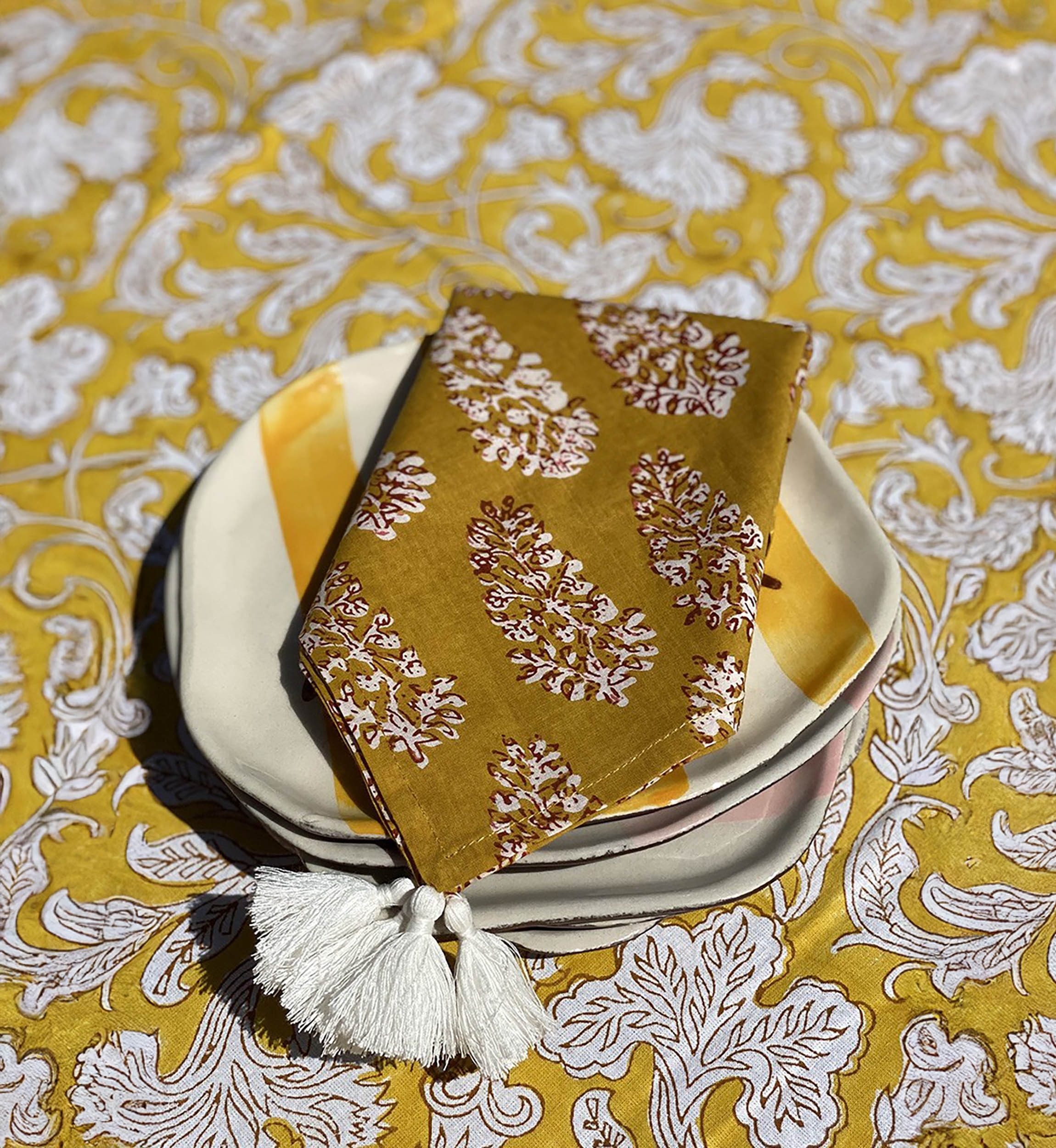 Juego de servilletas Misty Curry (Lote de 2) – 100% algodón – diseño floral bohemio – Jardín Botánico – Miss June Paris – 2