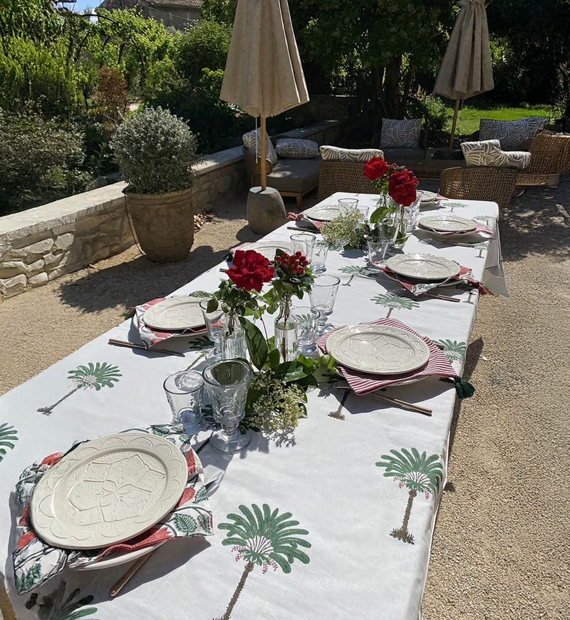 Island Green Tischdecke – weiß/grün – Palmenmuster – 100 % Baumwolle – Boho-Chic-Stil – Jardin Botanique – Miss June Paris – 2